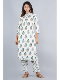 Biba - Blue Cotton Dress Material Suit (Set of 3)