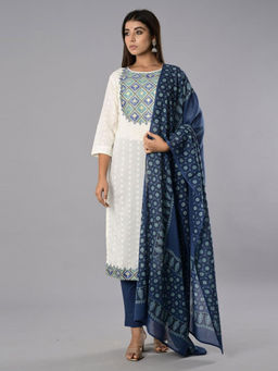 Biba - Blue Unstitched Dress Material Suit (Set of 3)