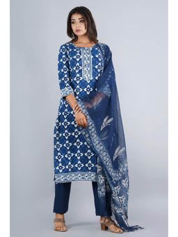 Biba - Blue Unstitched Dress Material Suit (Set of 3)