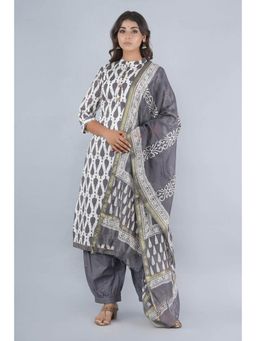 Biba - Grey Unstitched Dress Material Suit (Set of 3)