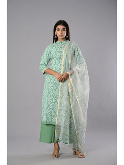 Biba - Turquoise Cotton Unstitched Dress Material Suit (Set of 3)