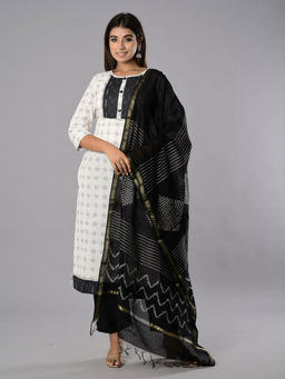 Biba - White Unstitched Dress Material Suit (Set of 3)