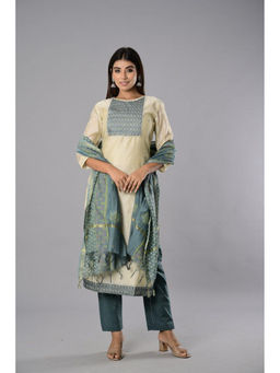 Biba - Blue Cotton Silk Unstitched Dress Material Suit (Set of 3)