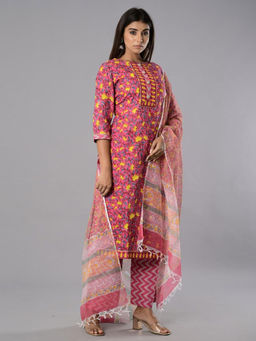 Biba - Pink Unstitched Dress Material Suit (Set of 3)