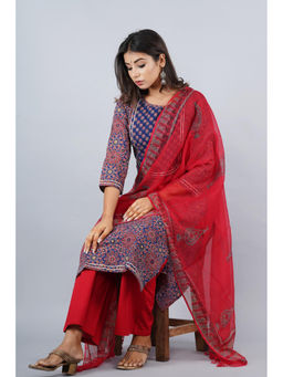 Biba - Blue Cotton Unstitched Dress Material Suit (Set of 3)