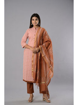 Biba - Peach Cotton Unstitched Dress Material Suit (Set of 3)