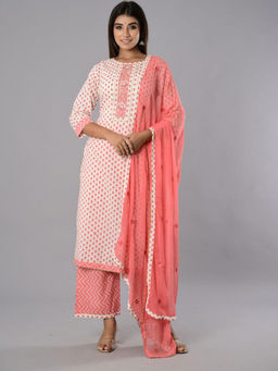 Biba - Red Unstitched Dress Material Suit (Set of 3)