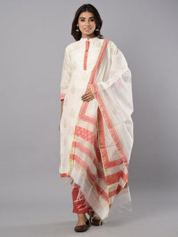 Biba - Off White Unstitched Dress Material Suit (Set of 3)