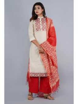 Biba - Beige Unstitched Dress Material Suit (Set of 3)