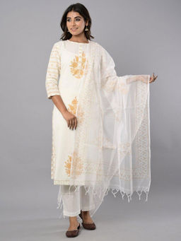 Biba - Off White Unstitched Dress Material Suit (Set of 3)