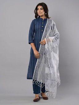 Biba - Blue Unstitched Dress Material Suit (Set of 3)