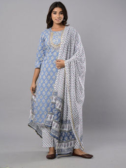 Biba - Indigo Unstitched Dress Material Suit (Set of 3)