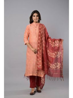 Biba - Peach Unstitched Dress Material Suit (Set of 3)