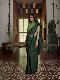PEELI DORI - Green Embellished Saree and Unstitched Blouse