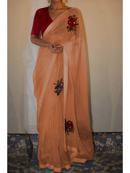 PEELI DORI - Peach Embroidered Saree and Unstitched Blouse