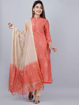 Biba - Red Printed Unstitched Dress Material (Set of 3)