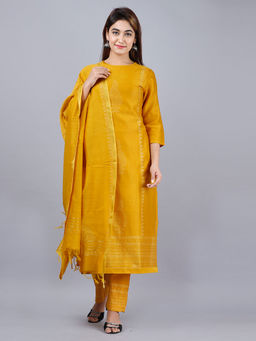 Biba - Golden Printed Unstitched Dress Material (Set of 3)