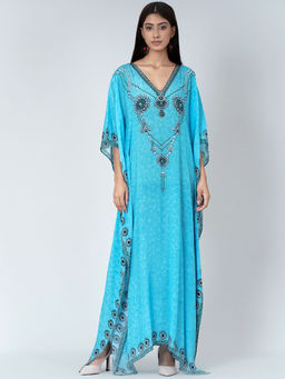 First Resort by Ramola Bachchan - Blue Pearl Full Length Kaftan