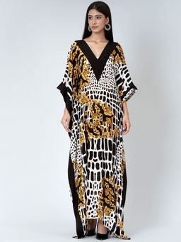 First Resort by Ramola Bachchan - Yellow Baroque Full Length Kaftan