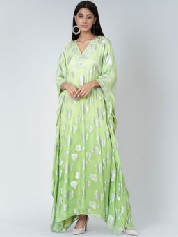 First Resort by Ramola Bachchan - Parrot Green Ombre Full Length Kaftan