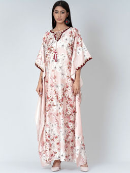 First Resort by Ramola Bachchan - Pink Floral Print Full Length Kaftan