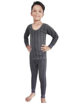HAP - Grey Melange Winter Thermal Top With Pants (Set of 2)