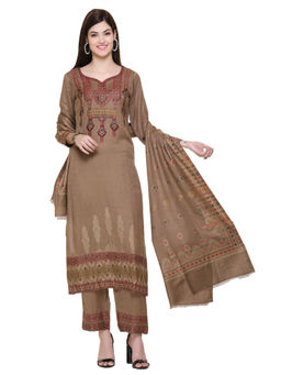 Kidar - Woven Design Unstitched Wool Blend Dress Material (Set of 3)