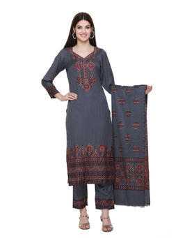 Kidar - Woven Design Unstitched Wool Blend Dress Material (Set of 3)