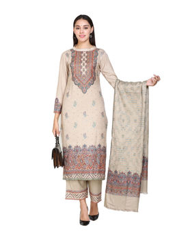 Kidar - Woven Design Unstitched Wool Blend Dress Material (Set of 3)