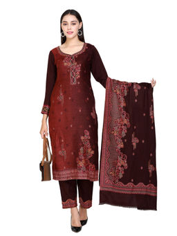 Kidar - Woven Design Unstitched Wool Blend Dress Material (Set of 3)