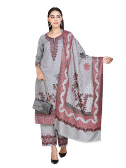 Kidar - Woven Design Unstitched Wool Blend Dress Material (Set of 3)