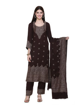 Kidar - Woven Design Unstitched Wool Blend Dress Material (Set of 3)