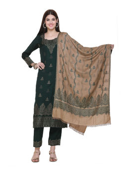 Kidar - Woven Design Unstitched Wool Blend Dress Material (Set of 3)