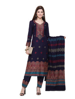 Kidar - Woven Design Unstitched Wool Blend Dress Material (Set of 3)