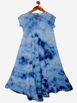 KiddoPanti - Blue Girls Long Gown Tie And Dye Dress