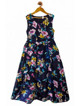 KiddoPanti - Navy Girls Sleeveless Dress With Frilled Neck Line