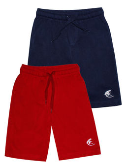 KiddoPanti - Navy & Red Boys Knit Knee Length Basic Short (pack Of 2)