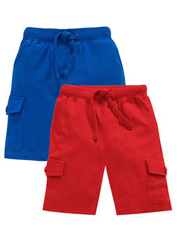 KiddoPanti - Royal Blue & Red Boys Solid Knit Cargo Short (pack Of 2)