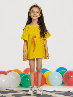 Akiso - Girls Yellow Solid Frock