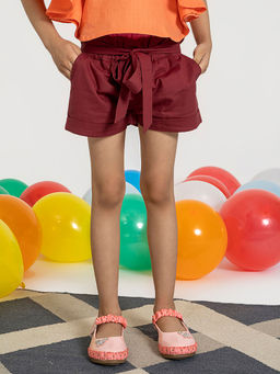 Akiso - Girls Maroon Solid Shorts