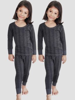 HAP - Grey Full Sleeves Striped Thermal Top & Pajama Set (Pack of 2)