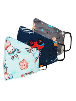 Tossido - 2-7 Yrs. Kids 3 Ply Premium Cotton Printed Masks Pack of 3 - Multi-Color
