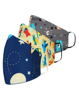 Tossido - 8-14 Yrs. Kids 3 Ply Premium Cotton Printed Masks Pack of 3 - Multi-Color