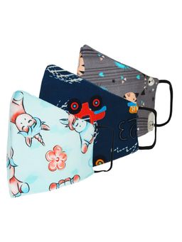 Tossido - 8-14 Yrs. Kids 3 Ply Premium Cotton Printed Masks Pack of 3 - Multi-Color