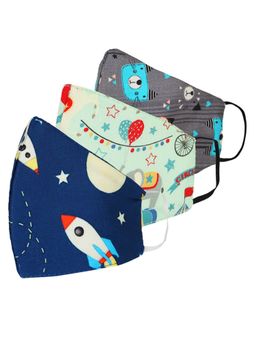 Tossido - 8-14 Yrs. Kids 3 Ply Premium Cotton Printed Masks Pack of 3 - Multi-Color