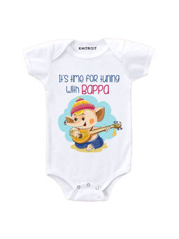 KNITROOT - Tuning With Bappa Printed White Onesie
