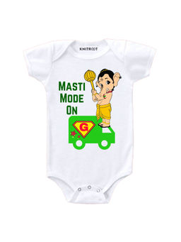 KNITROOT - Masti Mode On Printed White Onesie