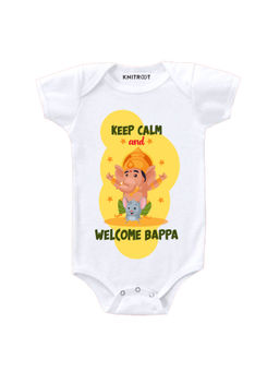 KNITROOT - Welcome Bappa Printed White Onesie
