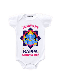 KNITROOT - Bappa Morya Re Printed White Onesie