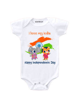 KNITROOT - I Love My India Printed White Onesie